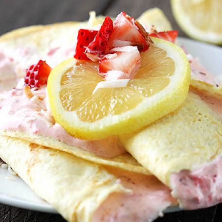 Lemon Crepes with Strawberry Coconut Filling
