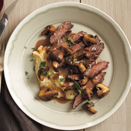 Steak With Mushroom Sauce and Cauliflower Puree
