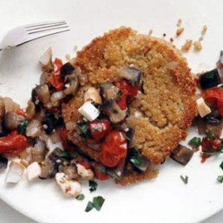 QUINOA CAKES w/EGGPLANT-TOMATO RAGU
