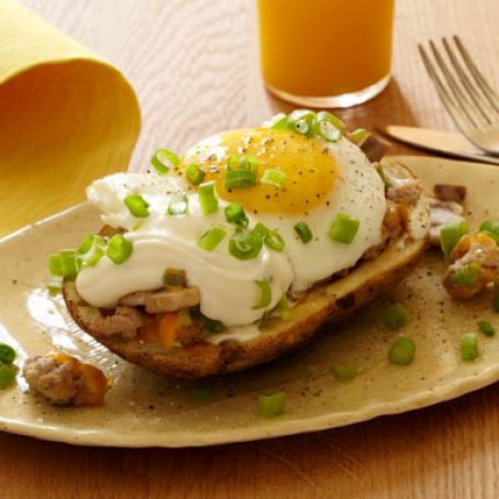 Stuffed Potato Skin Skillet Hash with Fried Eggs