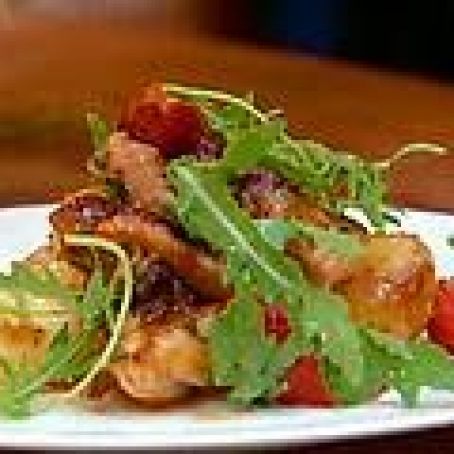 Crispy and Sticky Chicken Thighs with Squashed New Potatoes and Tomatoes