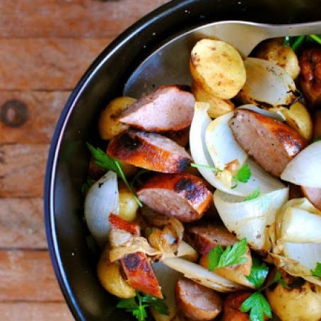 New Potatoes with Onion and Sausage