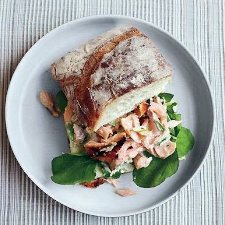 SALMON SALAD SANDWICHES ON CIABATTA
