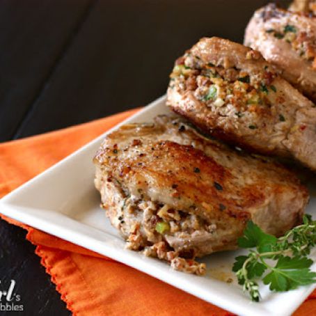 Pork Chops with Andouille & Pecan Stuffing