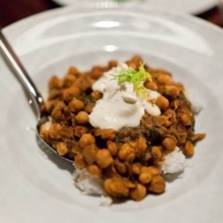Curried Chickpeas with Mustard Greens