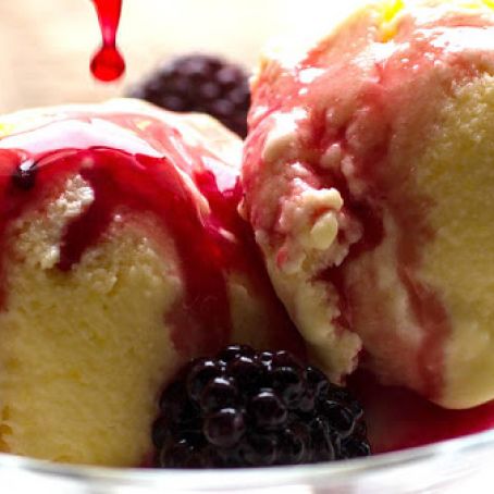 Sweet Corn Ice Cream With Blackberry Verbena Sauce