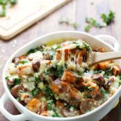 VEGGIE - Sweet Potato, Kale, and Sausage Bake with White Cheese Sauce