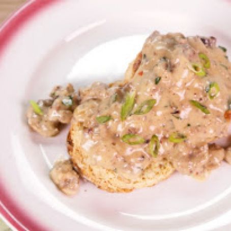 SAUSAGE-CORN BISCUITS WITH ANDOUILLE GRAVY
