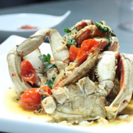 Whole Roasted Dungeness Crab, Mint, Parsley and Oven-Roasted Tomatoes