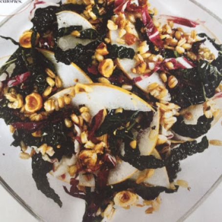 Autumn Farro Salad with Kale, Asian Pear, and Hazelnuts