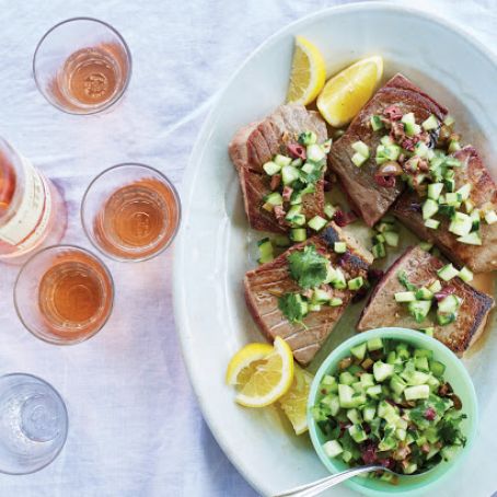Bluefin Tuna with Olive, Cucumber, and Cilantro Relish Recipe