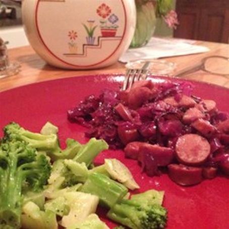 Sausage with Red Cabbage and Noodles*