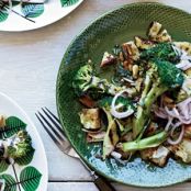 Grilled Broccoli and Bread Salad with Pickled Shallots