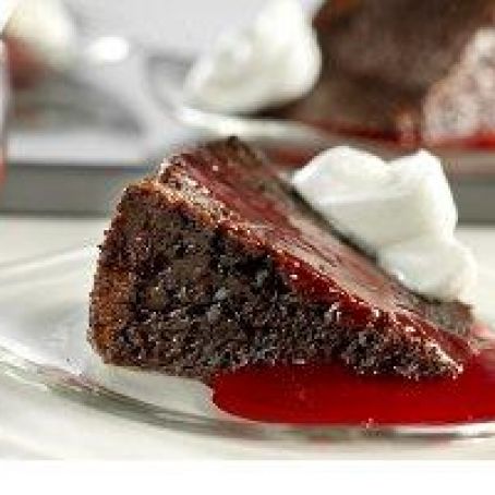 Triple Chocolate Pudding Cake with Raspberry Sauce