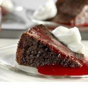 Triple Chocolate Pudding Cake with Raspberry Sauce