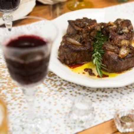 Cast Iron Steak Filets with Roasted Shallots