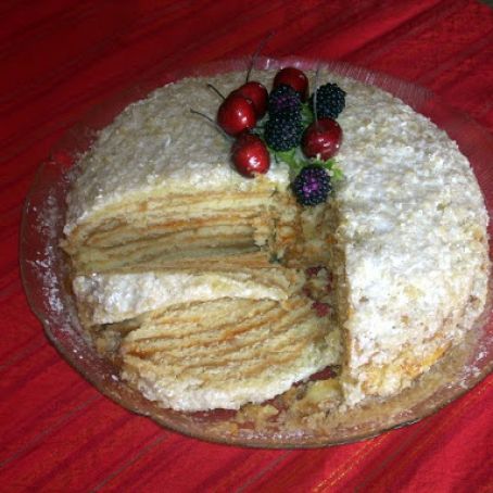 Pancakes Tarte with dulce de leche and apricots jam