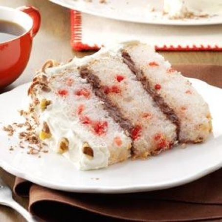Chocolate-Filled Cherry Angel Cake