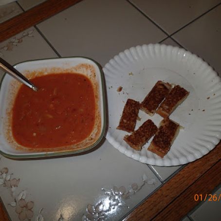Tomato Soup with grilled cheese croutons
