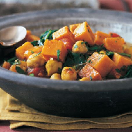 Curried Sweet Potatoes with Spinach and Chickpeas