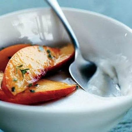 PANNA COTTA w/LEMON THYME PEACHES