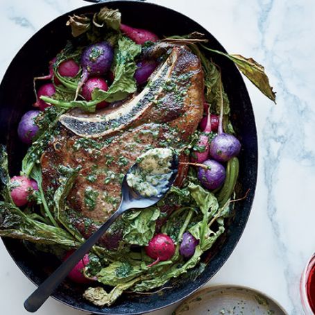 Rib Eye and Radishes in Bagna Cauda Butter