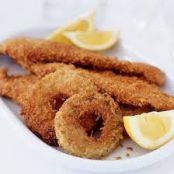 CRISPY PORK TENDERLOIN WITH FRIED ONION RINGS