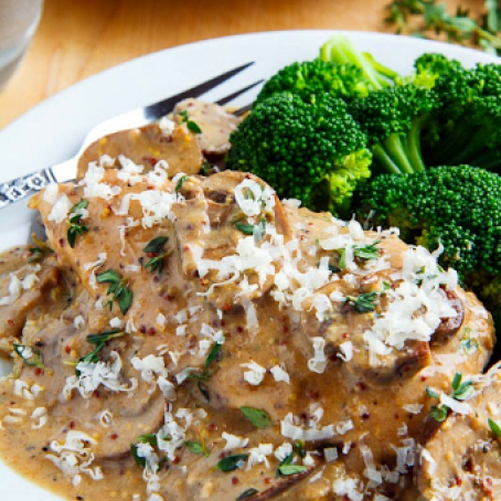 Chicken and Mushroom Skillet in a Creamy Asiago and Mustard Sauce