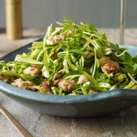 Warm Escarole Salad with Snow Peas and Sausage