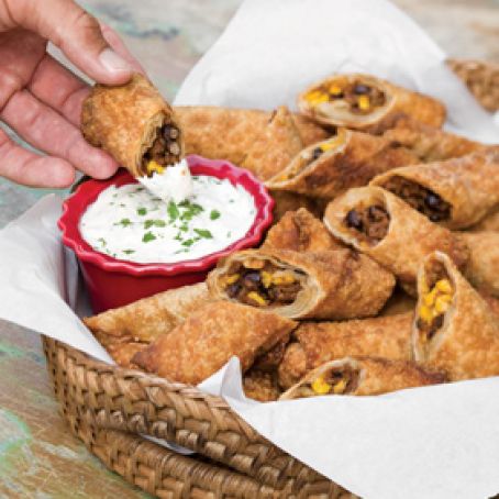 Appetizers (End Zone Egg Rolls with sour Cream Salsa Verde)