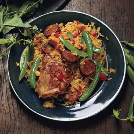 QUICK CHICKEN PAELLA w/SUGAR SNAP PEAS