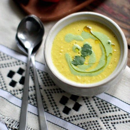 Cashew Corn Chowder with Cilantro Cream
