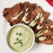 Skirt Steak with Avocado-Crème Fraîche Drizzle