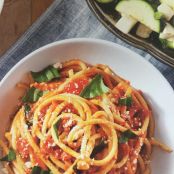 Bucatini Pasta with Marinated Squash and Fresh Mozzarella