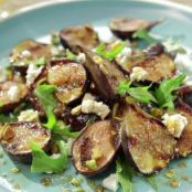 Honey Glazed Grilled Fig Salad with Feta, Pistachio and Mizuna