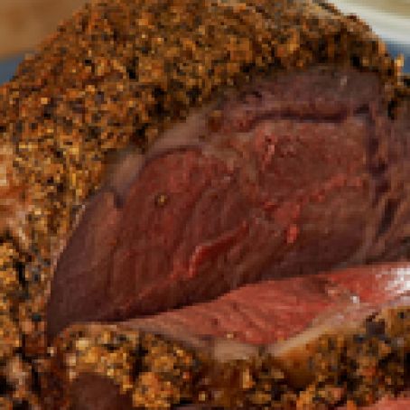 Prime Rib with a Peppercorn & Roasted Garlic Crust
