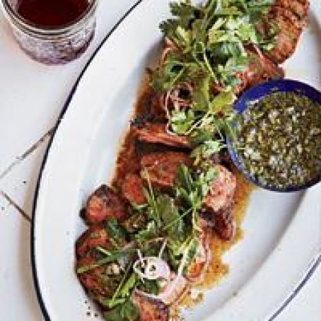 Coffee-Rubbed Strip Steaks with Chimichurri Sauce