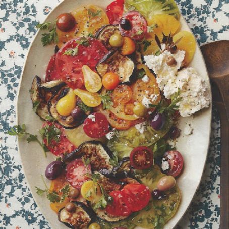 Blistered Eggplant With Tomatoes, Olives, and Feta