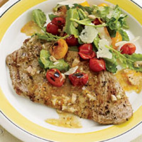 Veal Scallopine with Charred Cherry Tomato Salad