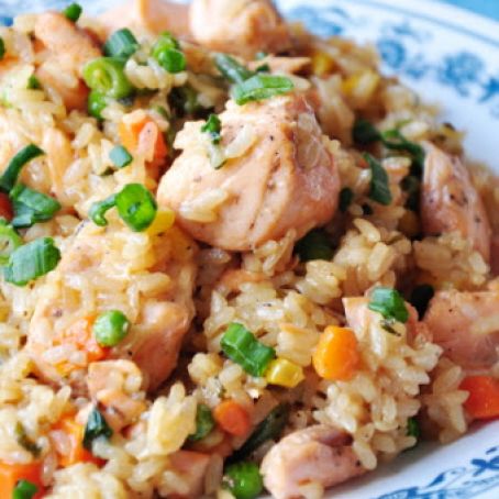 Salmon Pilaf with Green Onions