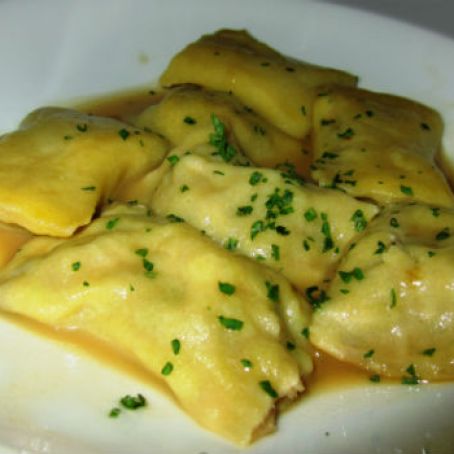 Crab and Shrimp Agnolotti with Brown Butter, Pecans & Sage