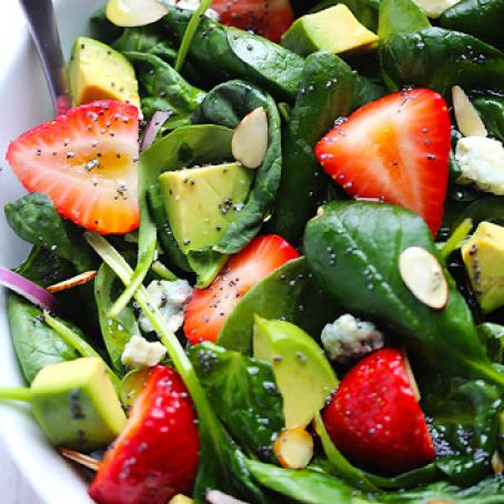 Avocado Strawberry Spinach Salad with Poppyseed Dressing