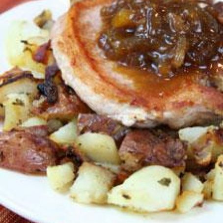 Pork Chops with Sweet and Sour Onions and Skillet Red Potatoes