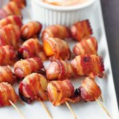 Bacon-Wrapped Potato Bites with Spicy Sour Cream Dipping Sauce
