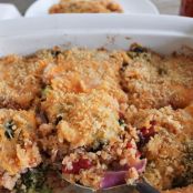 Roasted Broccoli, Chicken and Cheddar Quinoa Bake
