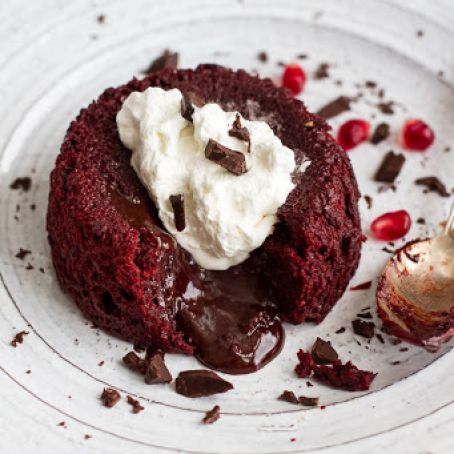 Red Velvet Molten Chocolate Lava Cakes with Chocolate Ganache Center