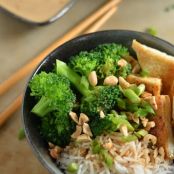 Crispy Tofu Rice Bowls with the Best Thai Peanut Sauce