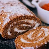 Pumpkin Cake Roll with Bourbon Cream Cheese Frosting