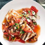 Grilled Halibut Steaks with Peperonata