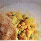 Rava Dosas with Potato and Chickpea Masala